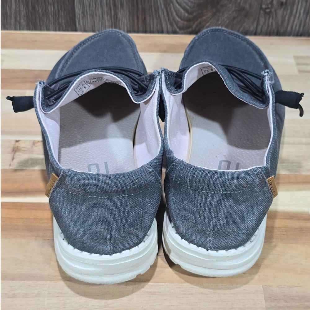 Hey Dude Wendy Chambray Off Black Loafers Shoes Women's Size 8 Comfort Slip On - Picture 11 of 16